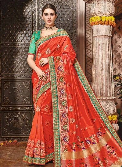 Orange pure banarasi silk wedding saree 1219