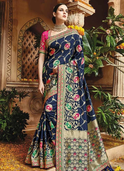 Blue pure banarasi silk wedding saree 1221