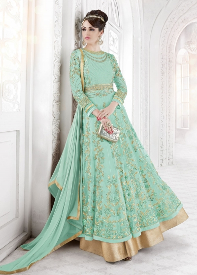 Cool green color net party wear anarkali