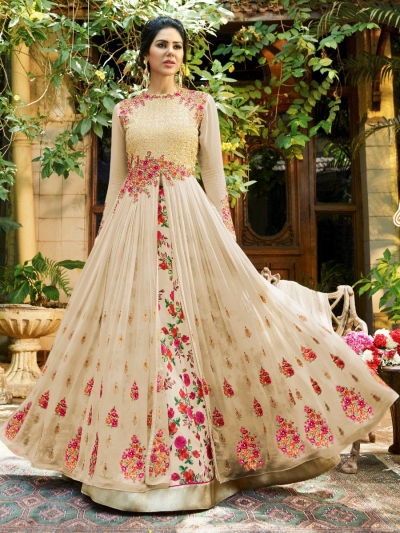 Peach georgette embroidered wedding anarkali z501