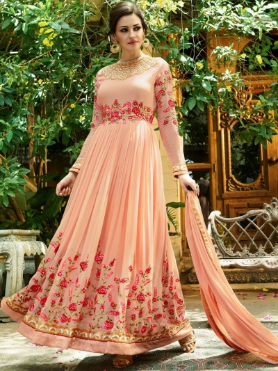 Peach georgette embroidered wedding anarkali z504