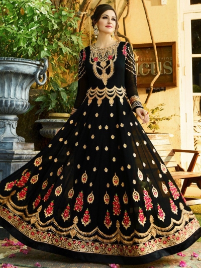 Black georgette embroidered wedding anarkali z505