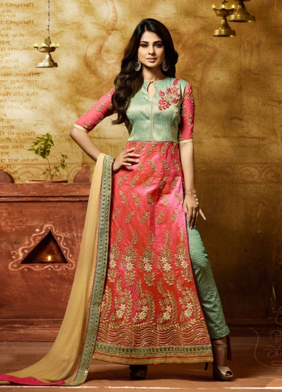 Jennifer winget peach banarasi silk anarkali 11013