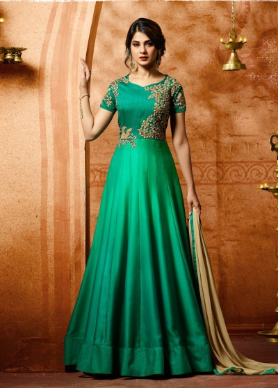 Jennifer winget green banarasi silk anarkali 11014