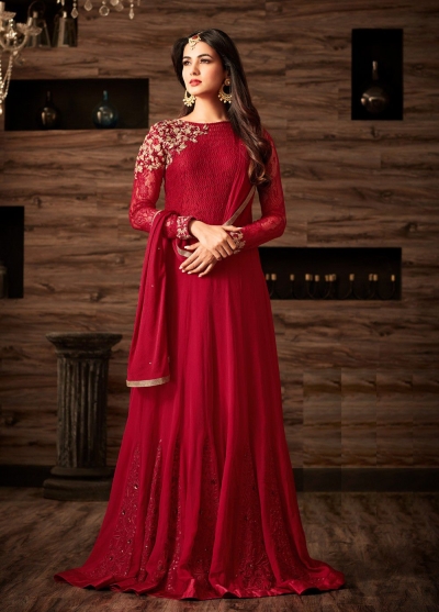 Sonal chauhan maroon georgette anarkali 4801