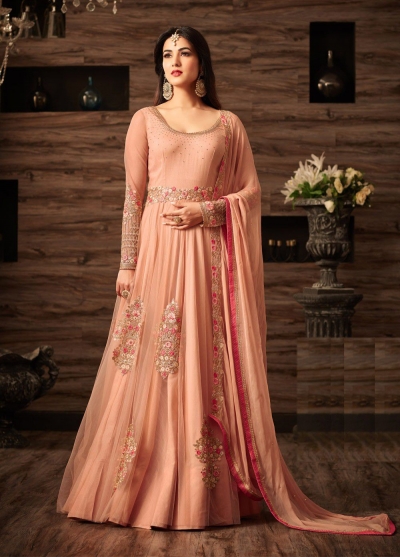 Sonal chauhan peach net wedding anarkali 4805