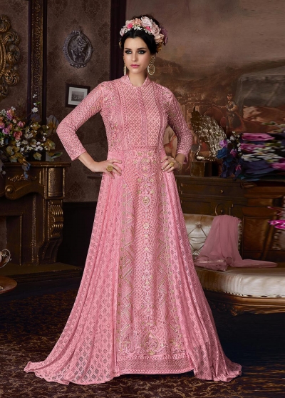 Pink net wedding anarkali 105