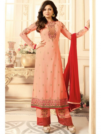 Drashti Dhami peach semi stitched embroidered suit 1801