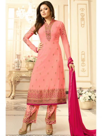 Drashti Dhami peach semi stitched embroidered suit 1805