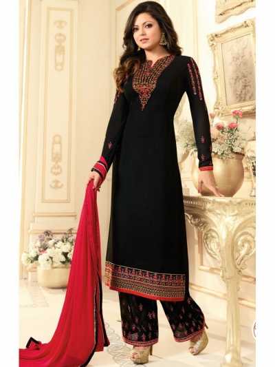 Drashti Dhami black semi stitched embroidered suit 1806