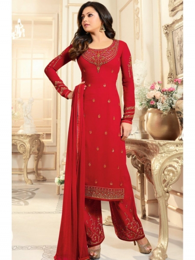 Drashti Dhami red semi stitched embroidered suit 1808