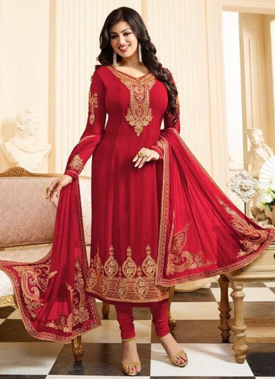 Ayesha takia red georgette straight suit 25101