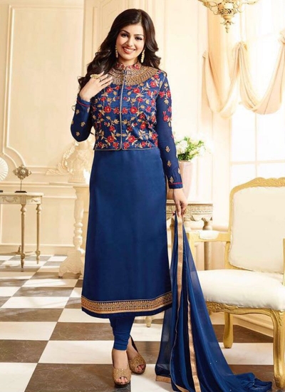 Ayesha takia navy blue georgette straight suit 25107