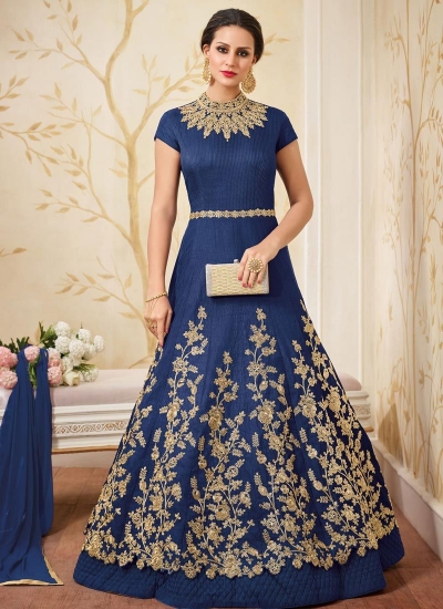 Navy blue mastani silk color party wear anarkali kameez