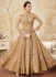 Beige and gold color net party wear anarkali kameez