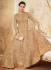 Beige and gold color net party wear anarkali kameez