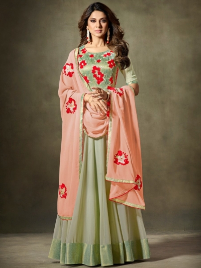 Jennifer Winget mint green georgette and handloom silk anarkali