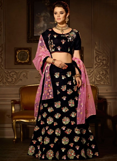 Black embroidered work velvet a line lehenga choli 5006