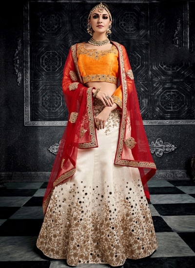 White color australian silk wedding lehenga choli 3004