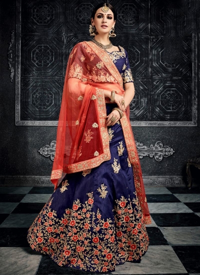 Navy blue color australian silk wedding lehenga choli 3005