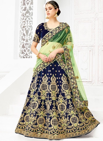 Navy blue silk wedding lehenga choli 1307