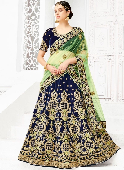 Navy blue silk wedding lehenga choli 1307