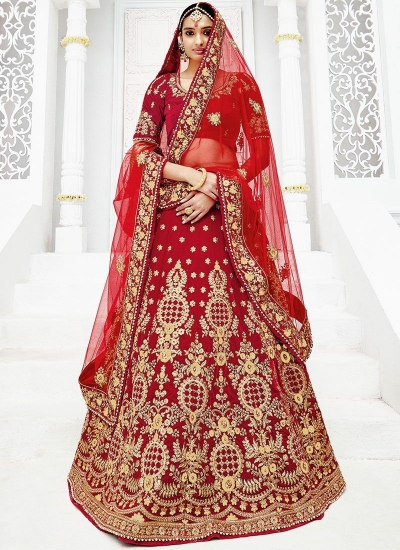 Red silk wedding lehenga choli 1308