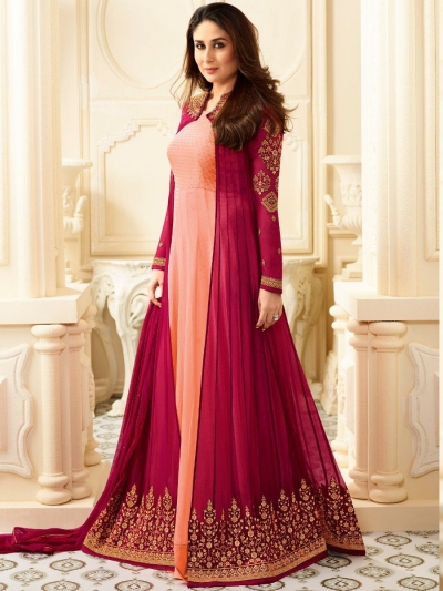 Kareena Kapoor Peach and Rani color georgette anarkali kameez