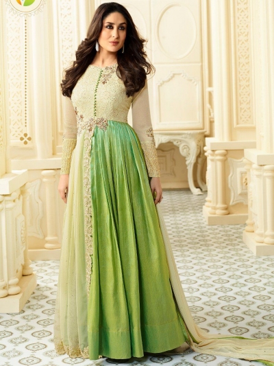 Kareena Kapoor cream and green georgette straight cut salwar kameez