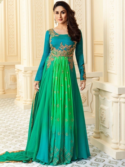 Buy Kareena Kapoor green georgette straight cut salwar kameez in UK ...