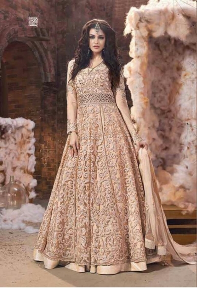 Party wear Pink Gold Anarkali 18001