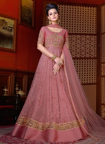 Onion pink color net wedding anarkali ...