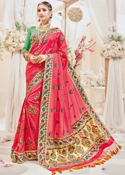 Pink Silk Embroidered Wedding Saree 4106