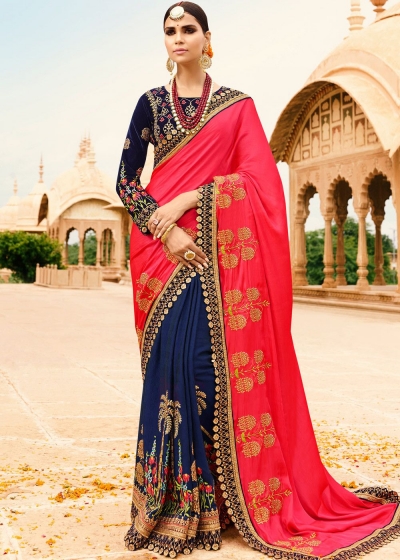 Gajri navy blue half and half wedding saree 8006