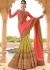 Beige pink half and half wedding saree 8008