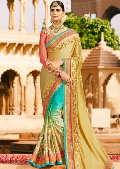 Beige green wedding saree 8010