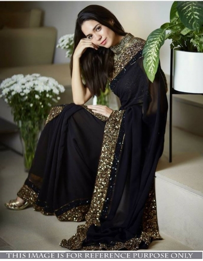Bollywood model Black georgette sequins saree