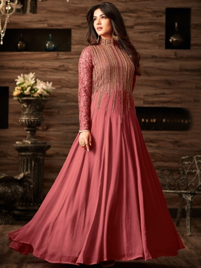 Sonal chauhan onion pink color net anarkali 4806