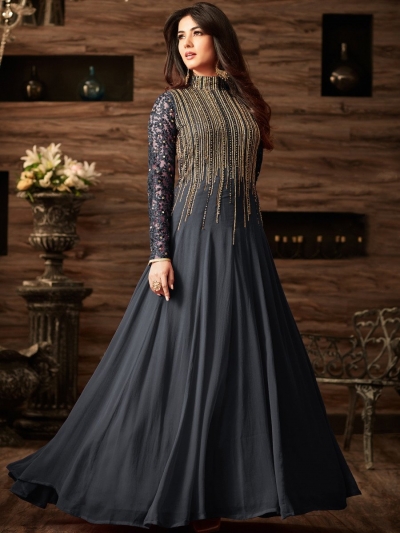 Sonal chauhan Dark Grey color net anarkali 4806