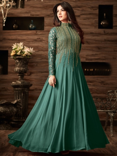 Sonal chauhan turquoise color net anarkali 4806