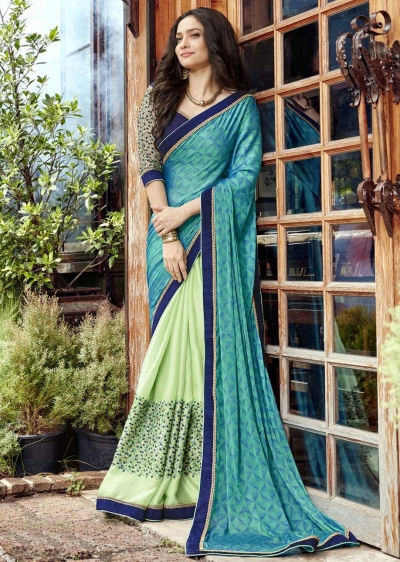 Green Faux Georgette Embroidered Festive Saree 97073