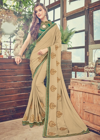 Beige Art Silk Embroidered  Saree 24349