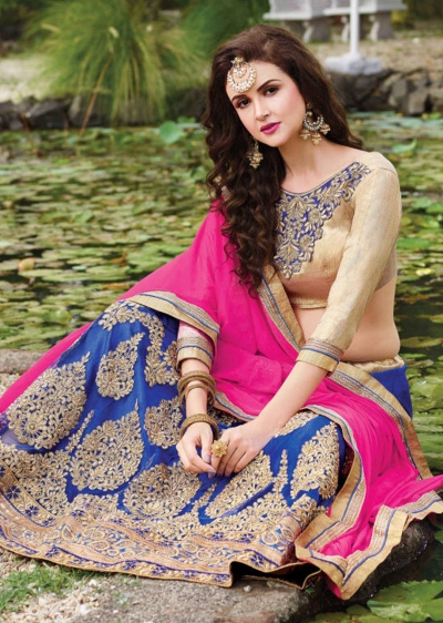 Blue net Embroidered Festive Lehenga choli 10442