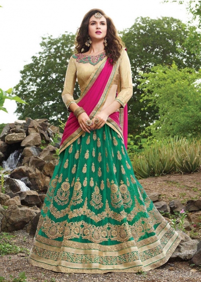 Green net Embroidered Festive Lehenga choli 10443