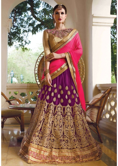 Purple net Embroidered Festive Lehenga choli 10444