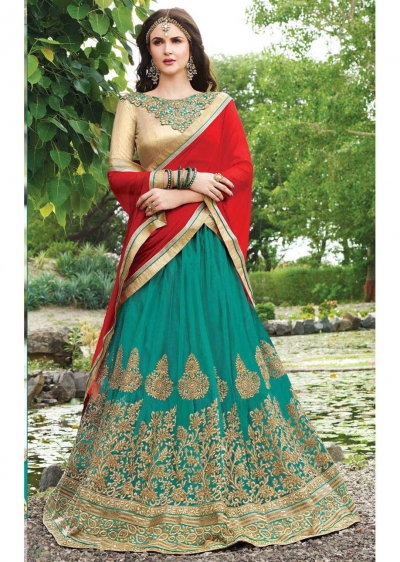 Green net Embroidered Festive Lehenga choli 10445