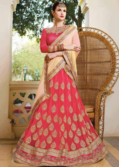 Peach net Embroidered Festive Lehenga choli 10446