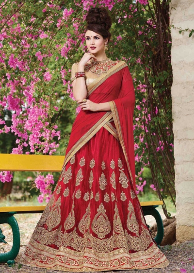 Maroon net Embroidered Festive Lehenga choli 10447