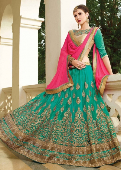 Green net Embroidered Festive Lehenga choli 10450