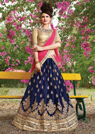 Blue net Embroidered Festive Lehenga choli 10451